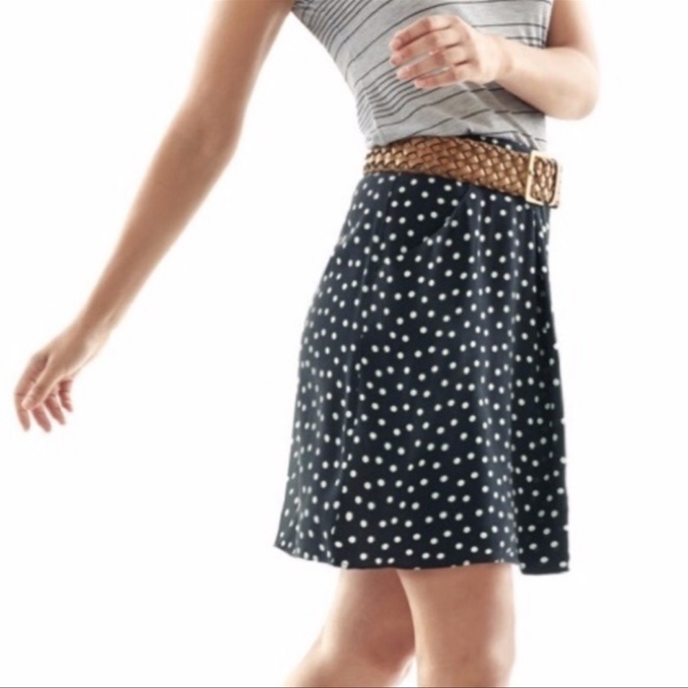 Cabi 627 Polka Dot‎ Navy Blue Davis Faux Wrap Skirt Size 8